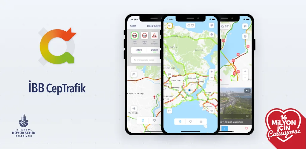 İstanbul genelindeki anlık trafik yoğunluğunu ve yol durumunu gösteren İBB CepTrafik uygulaması.